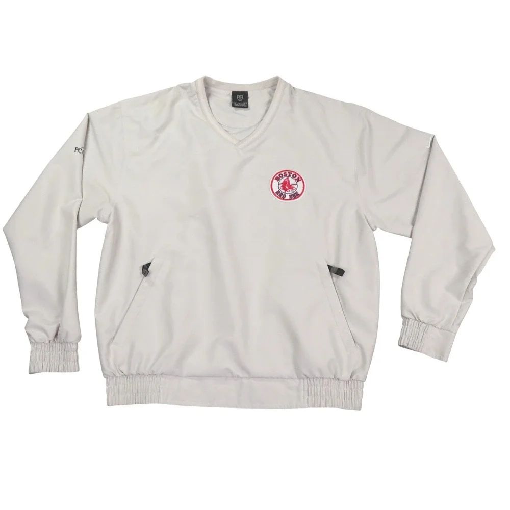Nike Boston Red Sox Jacket Men Small‎ Beige Pullover V-Neck Windbreaker Fenway